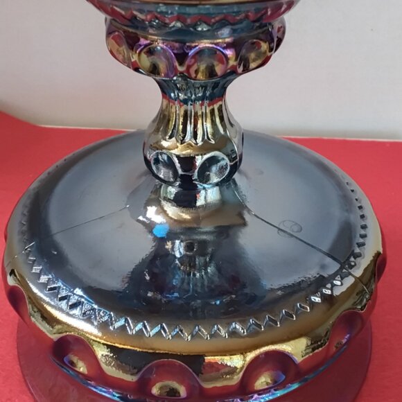 Indiana Glass Iridescent blue compote bowl (Thumb Print Design) - Picture 2 of 5